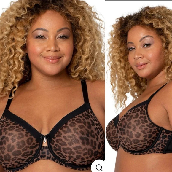 Curvy Couture Sheer Mesh Full Coverage Unlined Underwire Bra Designer Leo 40DDD - Picture 4 of 4